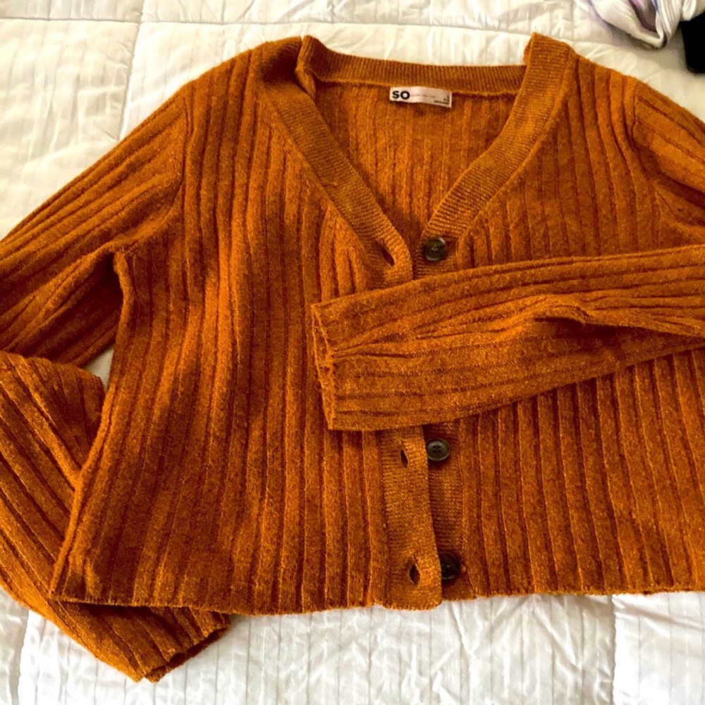 Cozy rust colored button up sweater size L.